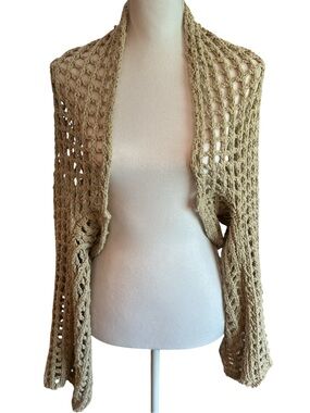 Free People Open-Weave Tan Crochet Shrug Bolero Sweater M